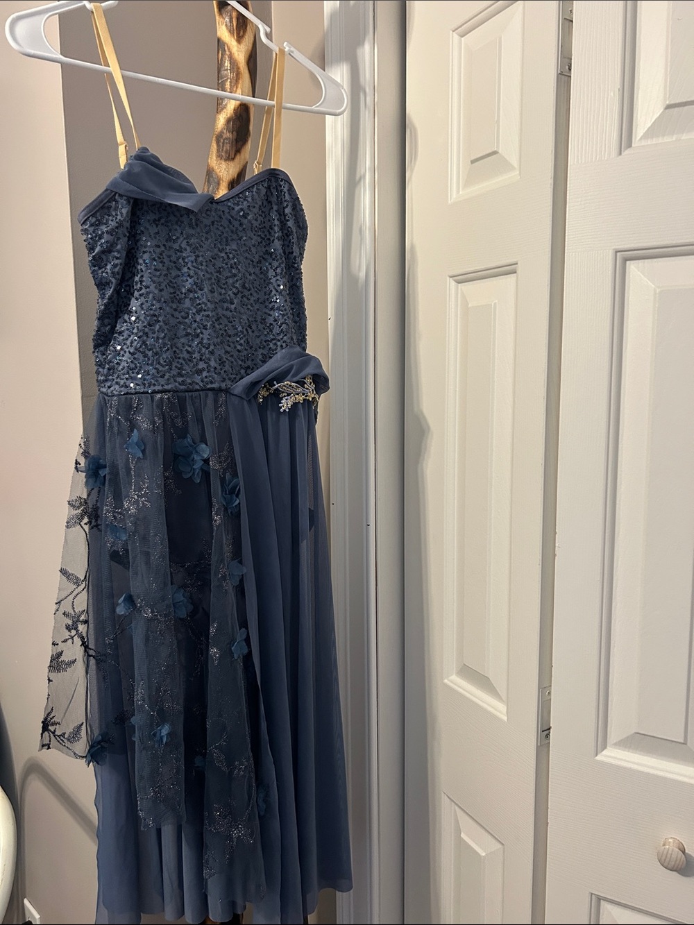 Weissman Navy Blue Sequin & Floral Tulle Performance Dress